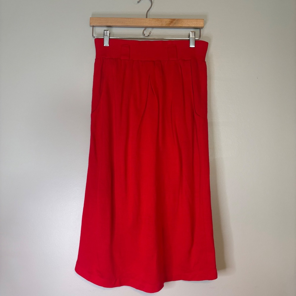 VTG Justin B. Jones New York Red Knit Midi Skirt Elastic Waist Pockets Womens 27